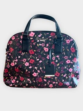 Kate Spade New York Floral Saffiano Leather Satchel Handbag Black
